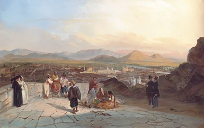 Santiago de Chile vanaf de Heuvel van Santa Lucia kijkend naar het westen