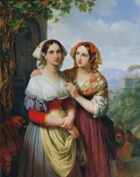 Twee meisjes in een landschap