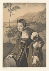 Heilige Christina met molensteen in een landschap