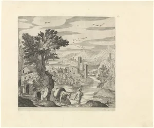Landschap met een boer en zijn ezel