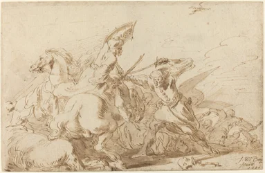Een gevecht tussen oosterse cavalerie en soldaten