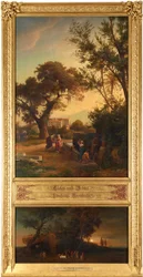 Eliëzer en Rebekka bij de bron (boven). Begrafenis van Abraham (onder). Uit de cyclus "Twaalf Bijbelse landschappen met het verhaal van Abraham"