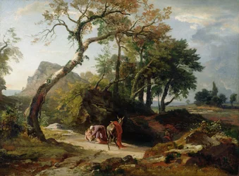De redding van de gewonde man door de barmhartige Samaritaan (avond) ca. 1856