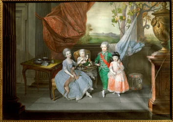 Portret van Lodewijk I van Etrurië, met zijn zussen Caroline, Marie Antoinette en Charlotte, ca. 1780