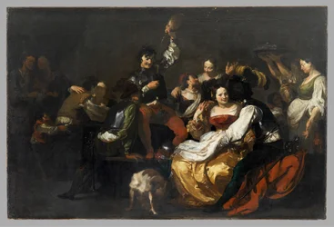 Revelry met soldaten en prostituees