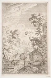 Rotsachtig landschap met waterval