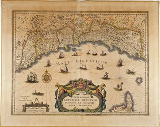 Kaart van de Republiek Genua, door Jan Baptist Vrients, kopergravure