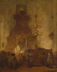 Interieur van een Duitse synagoge in Den Haag, 1875-80