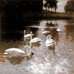 Zwanen op een meer, ca. 1890