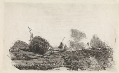 Landschap met een schuur en twee ruiters