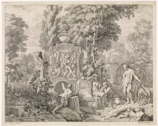 Landschap met een fontein en Diana en haar nimfen