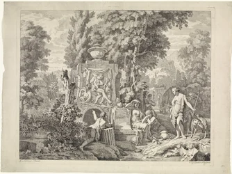 Landschap met een fontein en Diana en haar nimfen