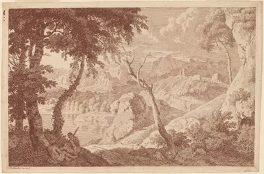 Berglandschap met twee rustende mannen