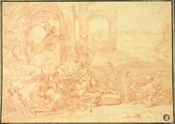 De Heilige Familie met Johannes de Doper en engelen