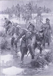 Een staaltje van paardrijkunst. Russische cavalerie steekt een rivier over, illustratie uit Cassells History of the Russo-Japanese War Vol 1, ca. 1900