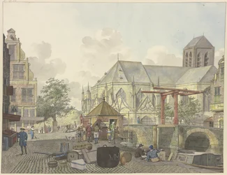 Sluisdeur bij een kerk, met een douanehuis