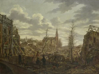 Het Rapenburg, Leiden, drie dagen na de explosie van een kruitboot op 12 januari 1807