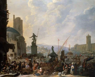 Een Capriccio van een Middellandse Zeehaven met Bernini