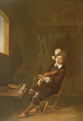Zelfportret van de kunstenaar die viool speelt