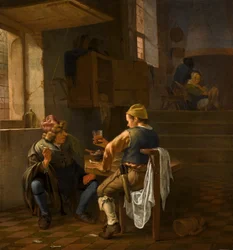 Een taverne met rokende en drinkende boeren
