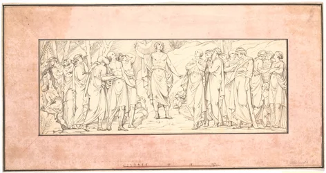 Bergrede. Schets voor verdwenen reliëf voor de Marmeren Kerk (portalen boven hoekramen)