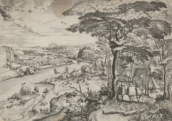 Euntes in Emaus Landschap met Pelgrims bij Emmaus, ca. 1555-56