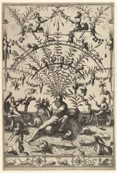 Moderne Groteske Decoratie met een Riviergod, 1557
