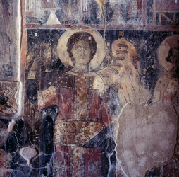 Engel, fresco in de Byzantijnse kerk van Agios Nikolaos, Maza, Kreta, Griekenland