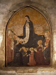 Italië, Milaan, Kerk van St. Maria de Genadige, Kapel van de Toren, Maagd die het Kind aanbidt, fresco