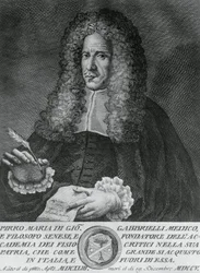 Portret van Pirro Maria Gabbrielli (1643-1705), Italiaanse filosoof en professor in theoretische geneeskunde en botanie, gravure door Cosimo Zocchi