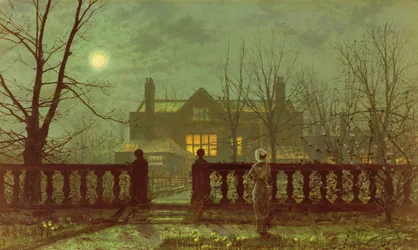 Een dame in een tuin bij maanlicht, 1882