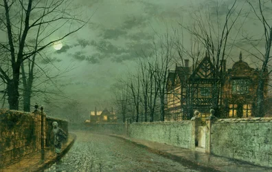 Oud Engels huis, maanlicht na regen, 1883