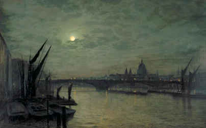 De Theems bij maanlicht met Southwark Bridge