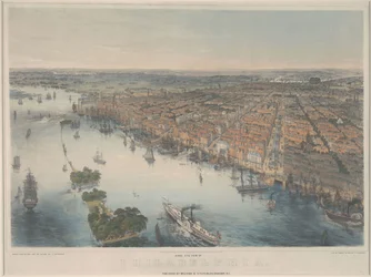 Vogelvlucht van Philadelphia, ca. 1850