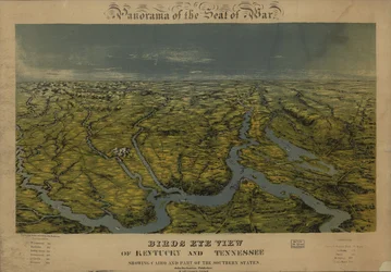 Vogelvlucht van Kentucky en Tennessee met Cairo en een deel van de zuidelijke staten. LOC 99447069
