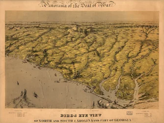 Vogelvlucht van Noord- en Zuid-Carolina en een deel van Georgia. LOC 99447447