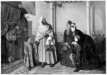 De voorstelling, Engelse dames op bezoek in het huis van een Moor, 1875