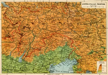 Kaart van de Oostenrijks-Italiaanse grens, Eerste Wereldoorlog, ca. 1920