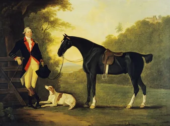 Officier van de Koninklijke Ruiterwacht Met Zijn Paard en Hond
