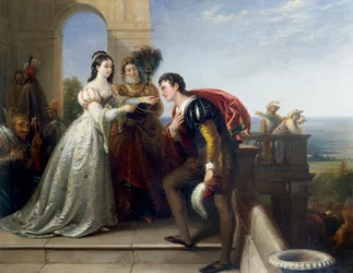 "Rosalinde et Orlando" Personages uit het toneelstuk "Comme il vous plaira" van William Shakespeare. (Rosalinde en Orlando, uit Shakespeare