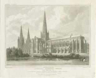 Lichfield Kathedraal - Zuidoostaanzicht (gravure)
