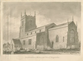 Alstonfield Kerk: sepia tekening, 1839