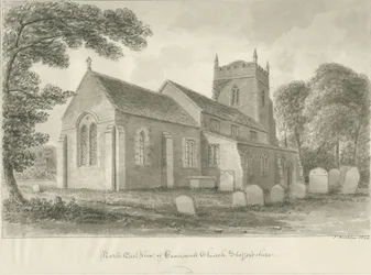 Caverswall Kerk: sepia tekening