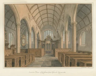 Cornwall - Kilkhampton Kerk - Interieurzicht, 1827