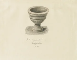 Croxden - Fontein in de Gastenkapel: sepia tekening