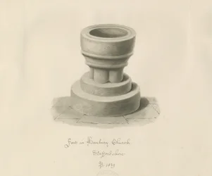 Doopvont in Hanbury Church: sepia tekening