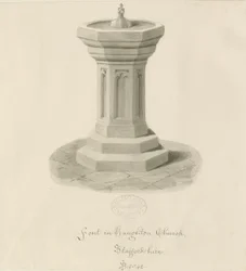 Doopvont in Haughton Kerk: sepia tekening