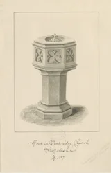 Doopvont in Penkridge Kerk: sepia tekening