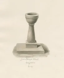 Doopvont in Waterfall Kerk: sepia tekening