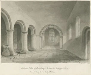 Interieur van Armitage Kerk: sepia tekening, 6 jul 1844